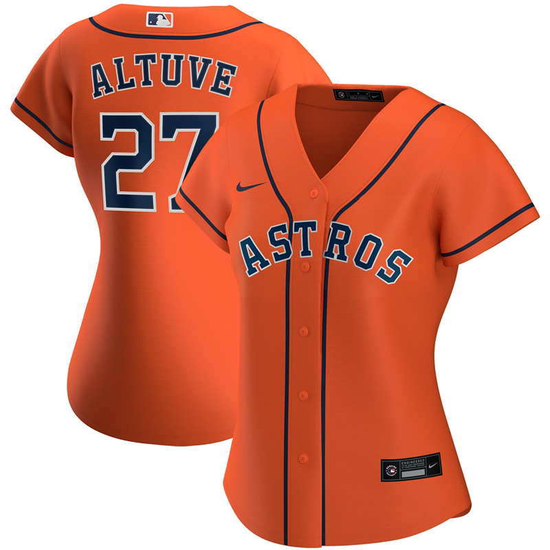 2020 MLB Women Houston Astros 27 Jose Altuve Nike Orange Alternate 2020 Replica Player Jersey 1